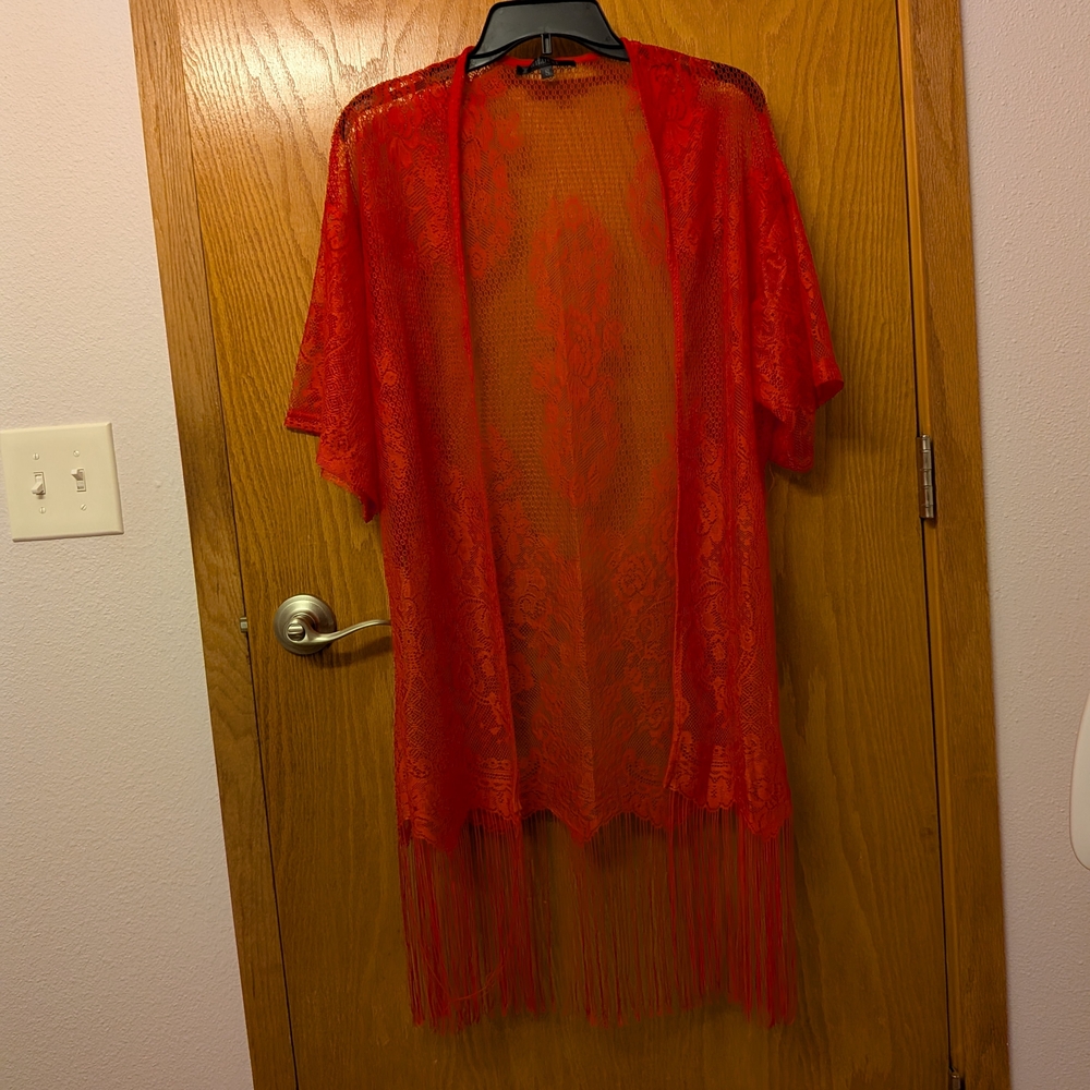 Elegant Red Lace Kimono